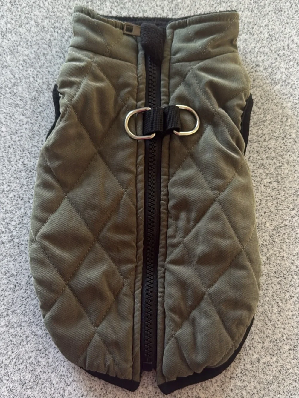 Quilted Green Dog Harness Vest Jacket | Zip Front Fleece Lined Dog Coat